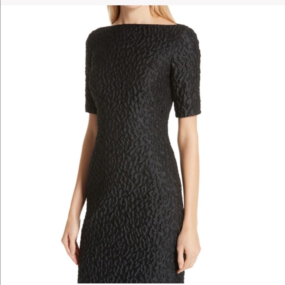 Brandon Maxwell Leo boat neck midi sheath black leopard dress. Size 2